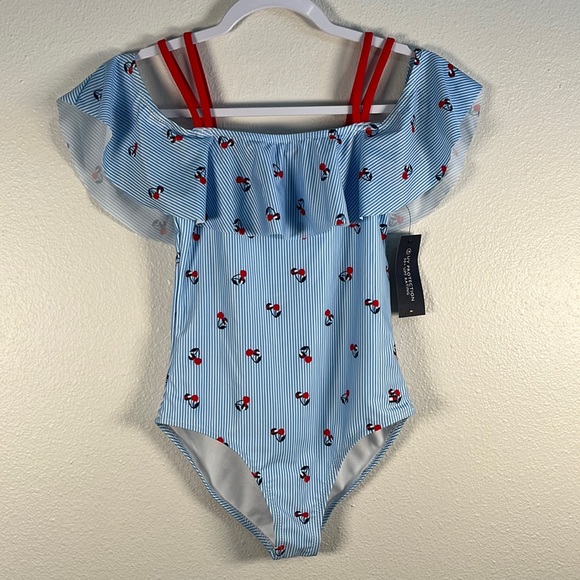 Tommy Hilfiger Other - Tommy Hilfiger cherry print with light blue stripe one piece swimsuit size large